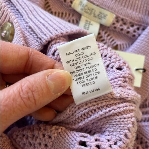 Rachel Zoe Crochet Open Knit Polo Cardigan Sweater Size M Purple Cottagecore NWT - Picture 5 of 7